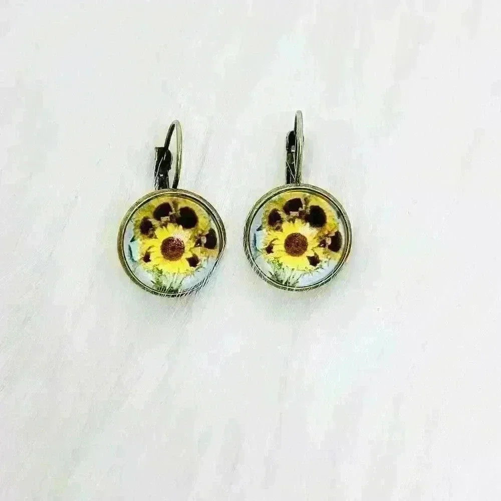 Vintage Feel Sunflower Print Earrings